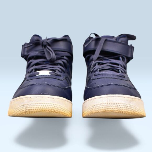 Nike Trainers Mens Size US 13 Air Force 1 Mid Obsidian Blue White Leather Shoes - Picture 3 of 9